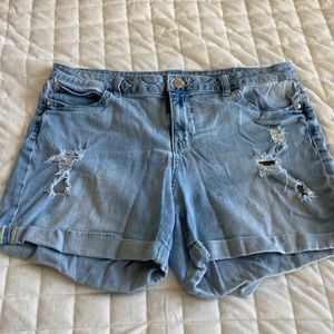 Lightly distressed denim shorts